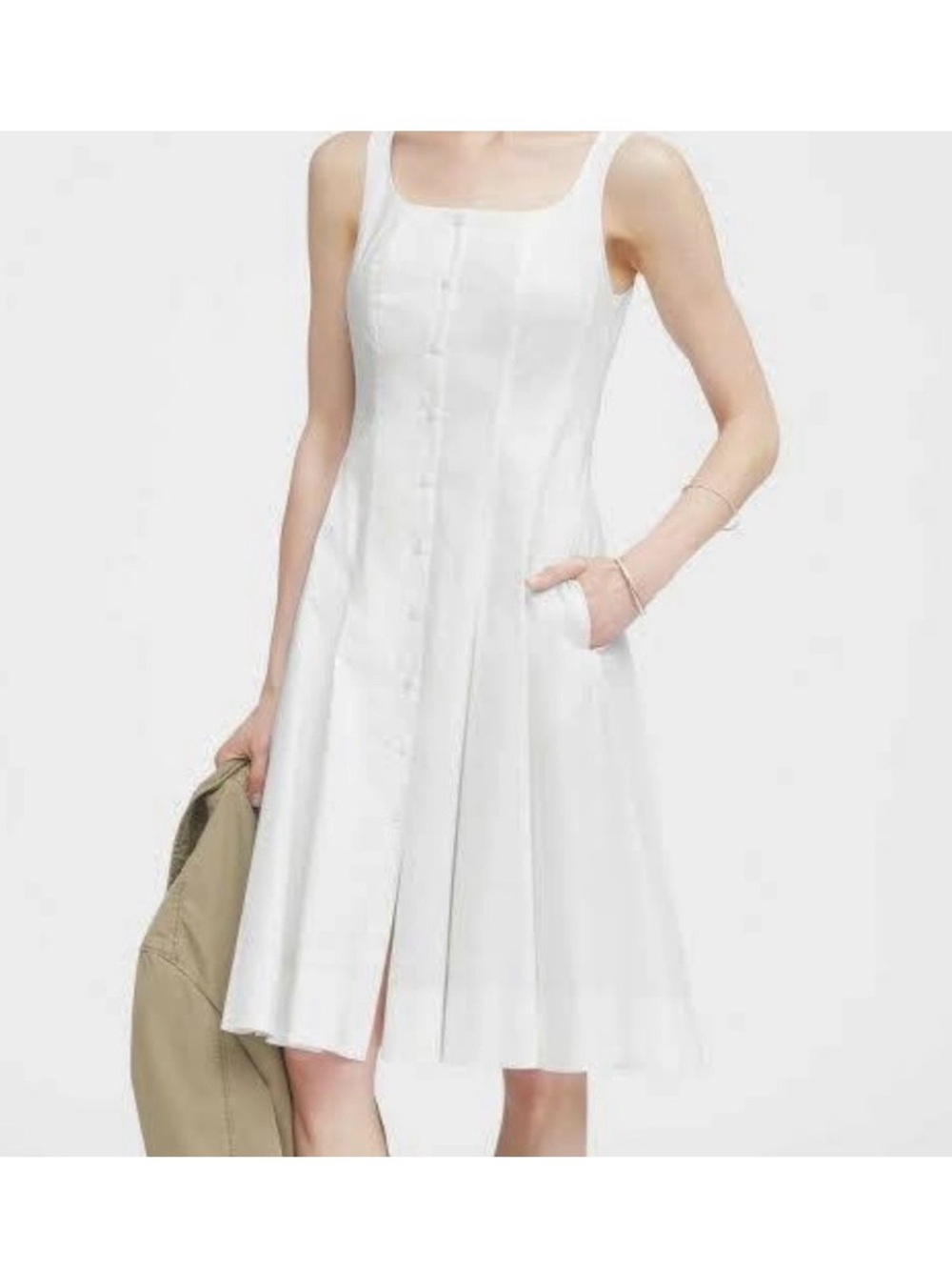Banana Republic Button Front Poplin Square Neck Midi Dress
